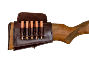 Патронташ на приклад 5 патронов СНО (для нарезного оружия) / кожа / коричневый (м)