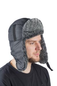 Шапка ушанка с мех.опушкой / курточная ткань / черный (м)