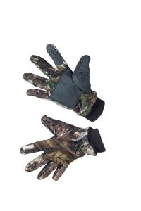 Перчатки охотника с кожаными накладками / флис / темный лес (м)