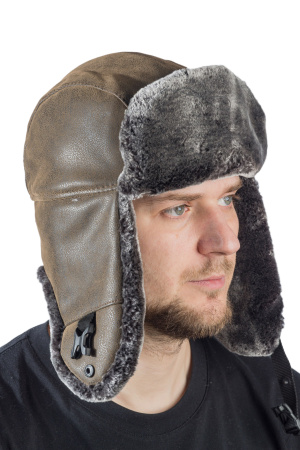 Шапка ушанка Авиатор / кож.зам / коричневый (м)