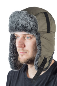 Шапка ушанка с мех.опушкой / курточная ткань / олива (м)