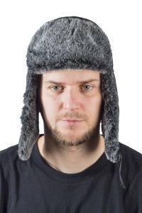 Шапка ушанка с мех.опушкой / курточная ткань / черный (м)