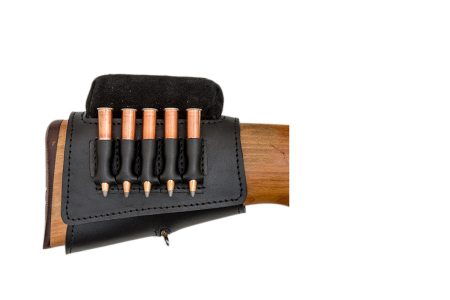 Патронташ на приклад 5 патронов СНО (для нарезного оружия) / кожа / черный (м)