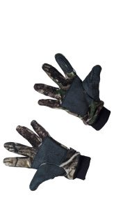 Перчатки охотника с кожаными накладками / флис / темный лес (м)