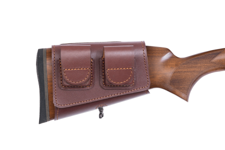 Патронташ на приклад с чехлом под зап.магазин 3-5п кал.22WMR,22LR / кожа / коричневый (м)