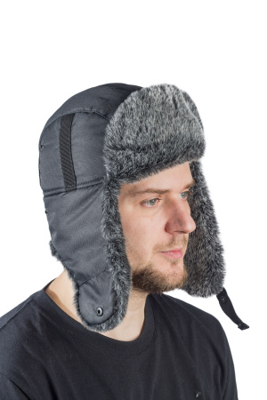 Шапка ушанка с мех.опушкой / курточная ткань / черный (м)