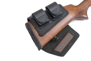Патронташ на приклад с чехлом под зап.магазин 3-5п кал.22WMR,22LR / кожа / черный