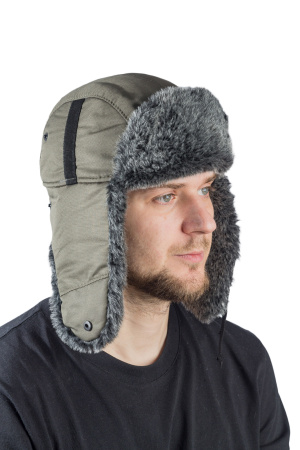Шапка ушанка с мех.опушкой / курточная ткань / олива (м)