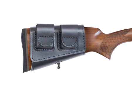 Патронташ на приклад с чехлом под зап.магазин 3-5п кал.22WMR,22LR / кожа / черный (м)
