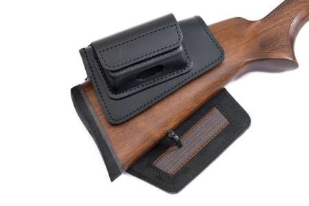 Патронташ на приклад с чехлом под зап.маг. 2,3,4п кал.WIN308 и аналоги до 80мм / кожа / черный (м)