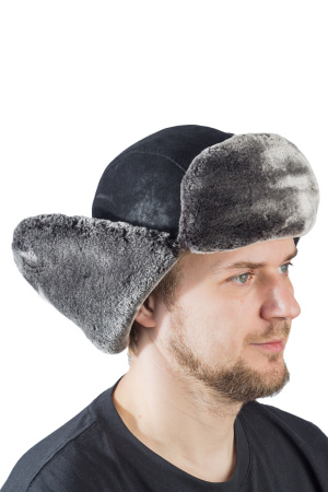 Шапка ушанка Авиатор / кож.зам / черный (м)