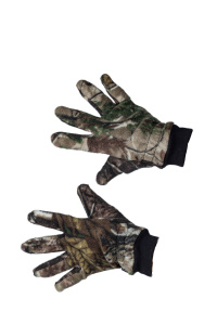 Перчатки охотника с кожаными накладками / флис / темный лес (м)