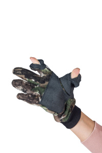 Перчатки охотника с кожаными накладками / флис / темный лес (м)