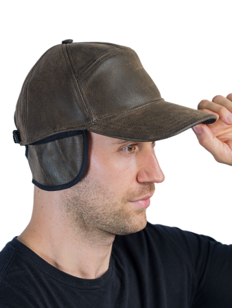 Бейсболка утепленная Город / кож.зам / коричневый (м)