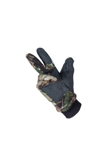 Перчатки охотника с кожаными накладками / флис / темный лес (м)