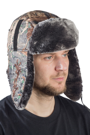 Шапка ушанка с мех.опушкой / алова / тростник (м)