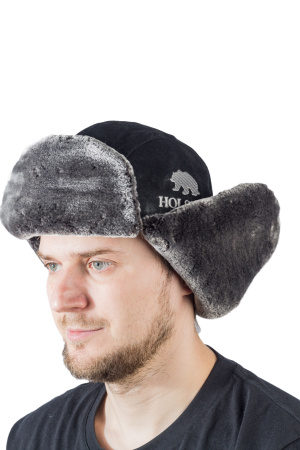 Шапка ушанка Авиатор / кож.зам / черный (м)