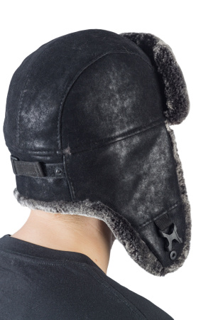 Шапка ушанка Авиатор / кож.зам / черный (м)