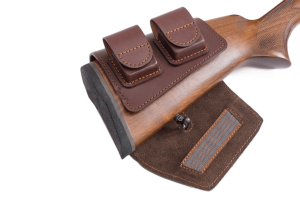 Патронташ на приклад с чехлом под зап.магазин 3-5п кал.22WMR,22LR / кожа / коричневый