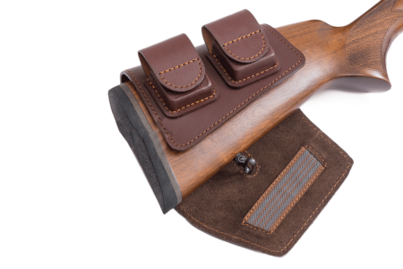 Патронташ на приклад с чехлом под зап.магазин 3-5п кал.22WMR,22LR / кожа / коричневый (м)